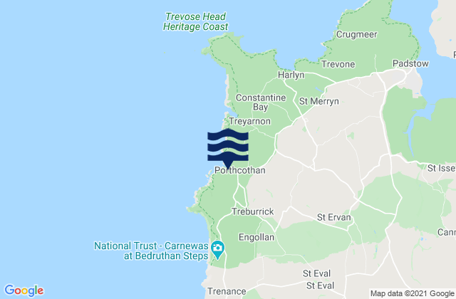 Mappa delle maree di Porthcothan Bay Beach, United Kingdom
