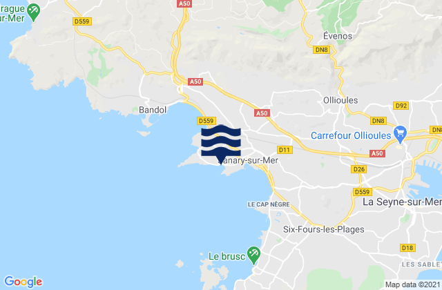 Mappa delle maree di Portissol, France