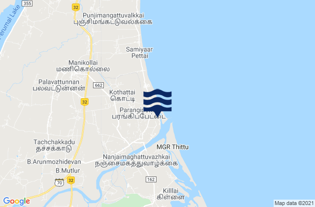 Mappa delle maree di Porto Novo, India