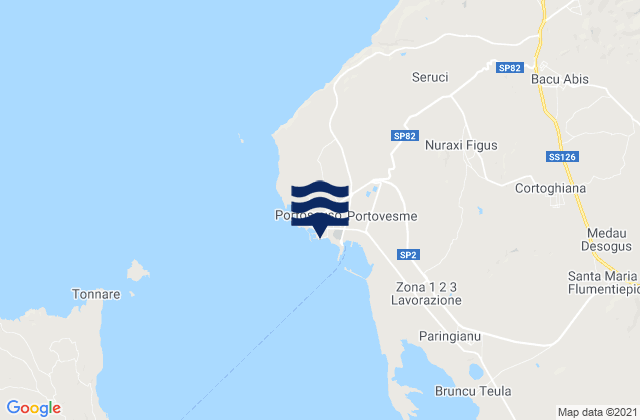 Mappa delle maree di Porto Vesme, Italy