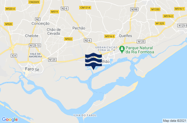 Mappa delle maree di Porto de Faro-Olhao, Portugal