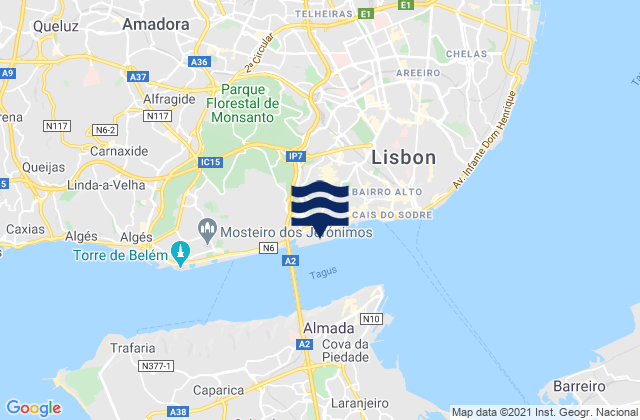 Mappa delle maree di Porto de Lisboa, Portugal