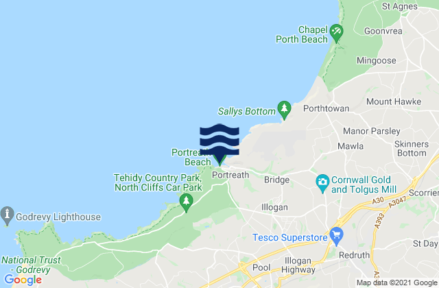 Mappa delle maree di Portreath - Beach, United Kingdom