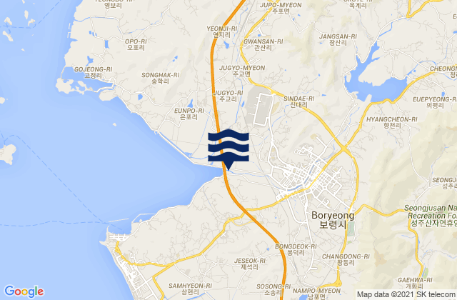 Mappa delle maree di Poryong, South Korea