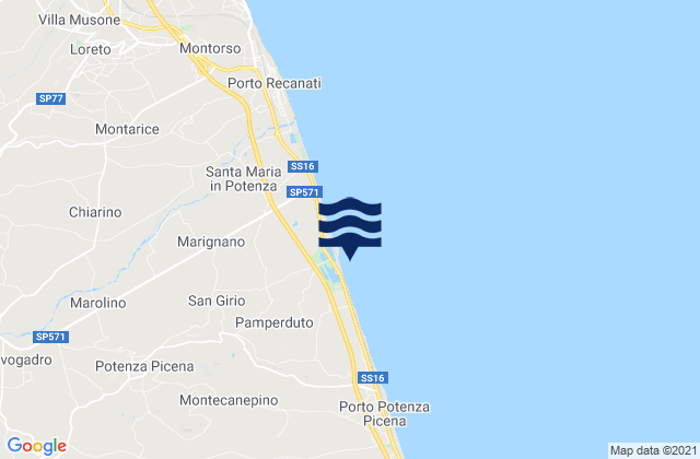Mappa delle maree di Potenza Picena, Italy