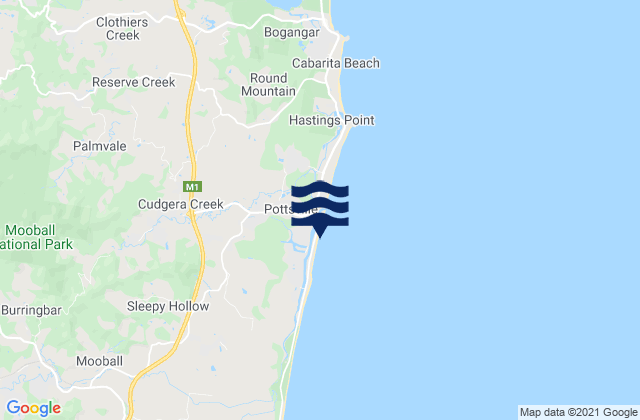 Mappa delle maree di Pottsville Beach, Australia