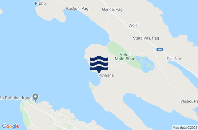 Mappa delle maree di Povljana, Croatia
