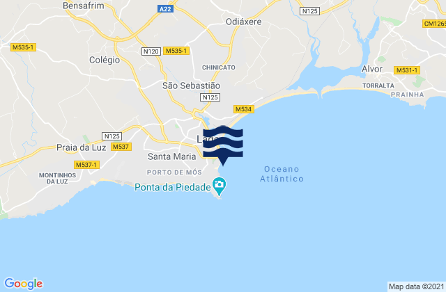 Mappa delle maree di Praia Dona Ana, Portugal