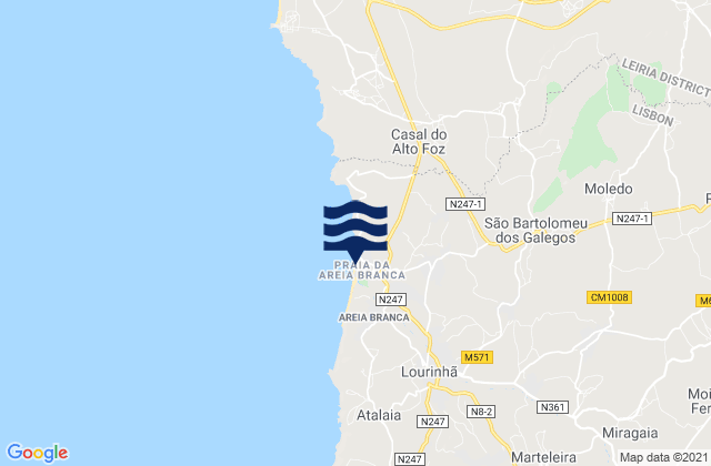 Mappa delle maree di Praia da Areia Branca, Portugal