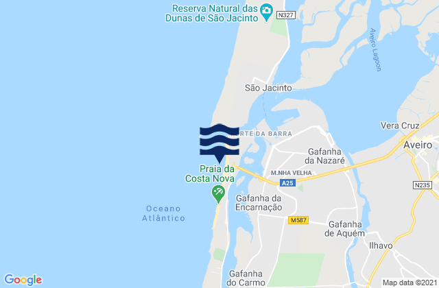 Mappa delle maree di Praia da Barra, Portugal