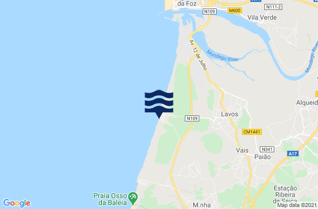 Mappa delle maree di Praia da Costa de Lavos, Portugal