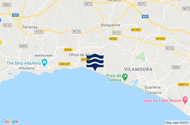 Mappa delle maree di Praia da Falésia, Portugal