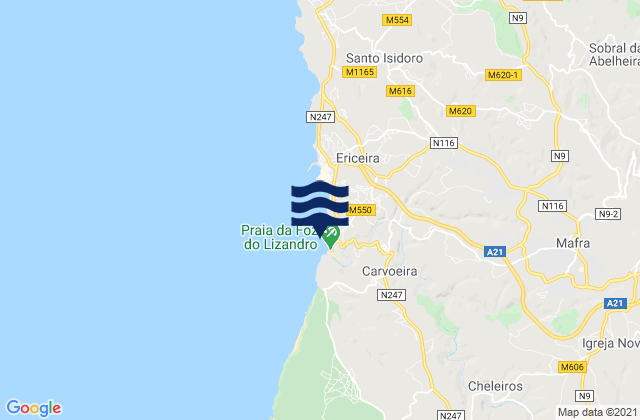 Mappa delle maree di Praia da Foz do Lizandro, Portugal