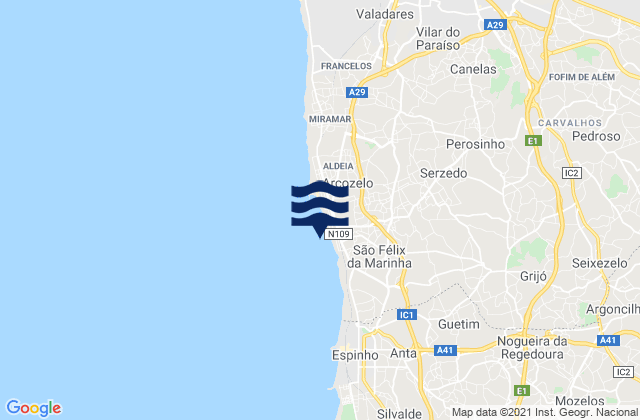 Mappa delle maree di Praia da Granja, Portugal