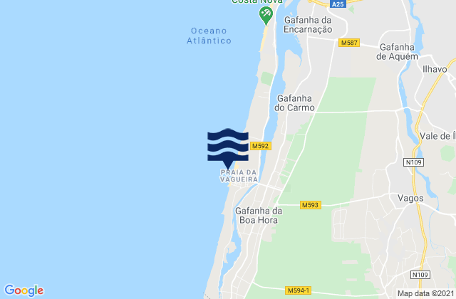 Mappa delle maree di Praia da Vagueira, Portugal