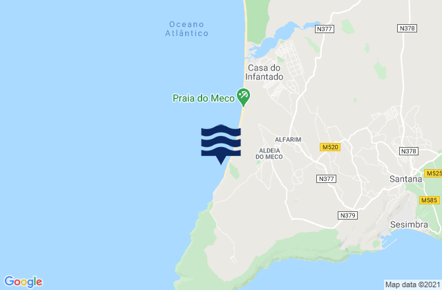 Mappa delle maree di Praia das Bicas, Portugal