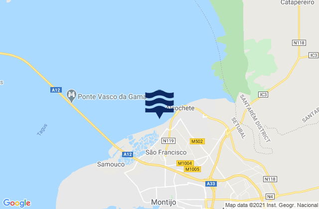 Mappa delle maree di Praia de Alcochete, Portugal