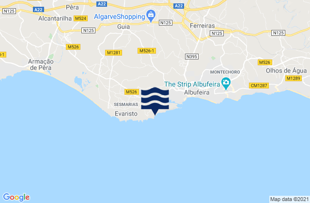 Mappa delle maree di Praia de Arrifes, Portugal