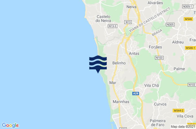 Mappa delle maree di Praia de Belinho, Portugal