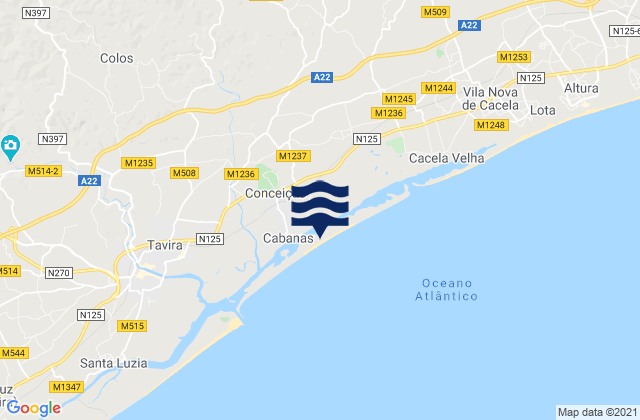 Mappa delle maree di Praia de Cabanas, Portugal