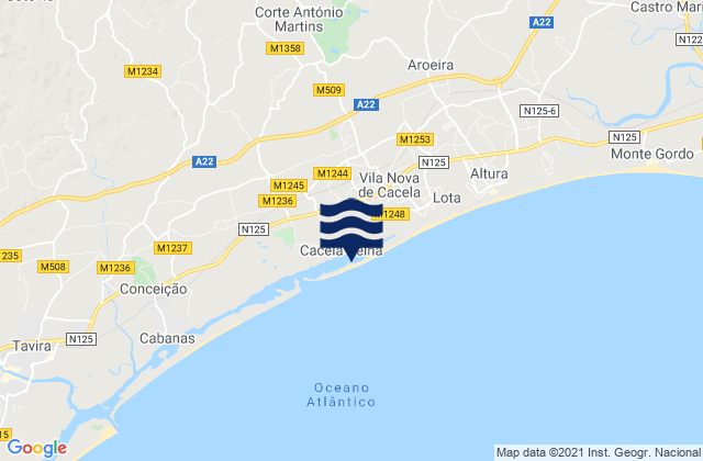 Mappa delle maree di Praia de Cacela Velha, Portugal