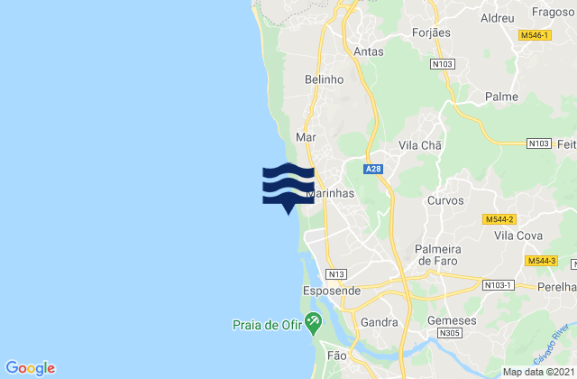 Mappa delle maree di Praia de Cepães, Portugal