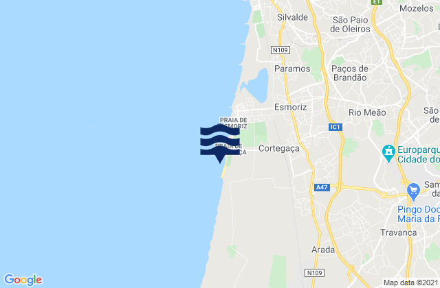 Mappa delle maree di Praia de Cortegaça, Portugal