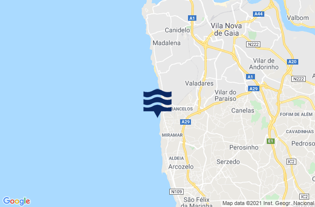 Mappa delle maree di Praia de Francemar, Portugal