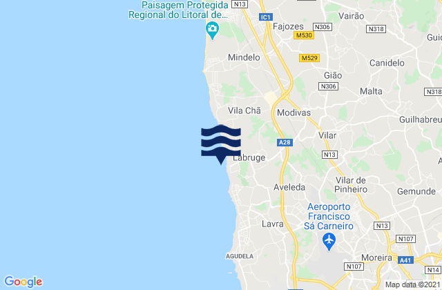 Mappa delle maree di Praia de Labruge, Portugal