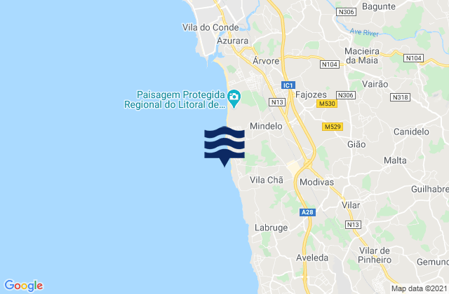 Mappa delle maree di Praia de Laderça, Portugal