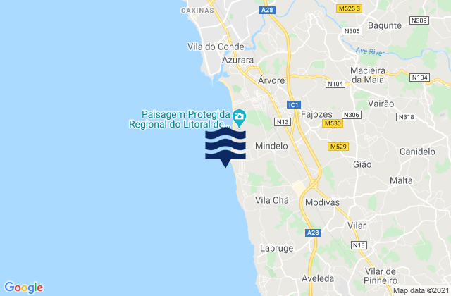 Mappa delle maree di Praia de Mindelo, Portugal