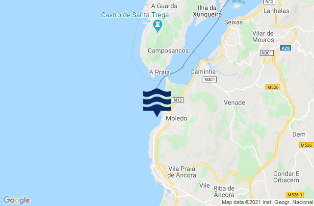 Mappa delle maree di Praia de Moledo, Portugal