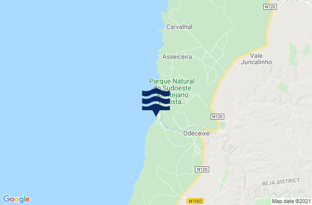 Mappa delle maree di Praia de Odeceixe Mar, Portugal