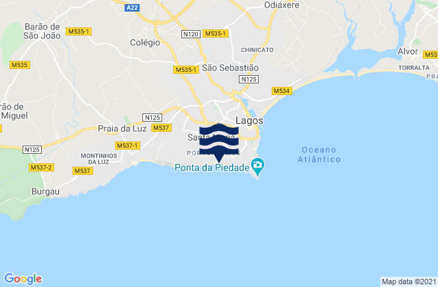 Mappa delle maree di Praia de Porto de Mós, Portugal