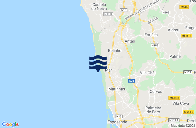 Mappa delle maree di Praia de São Bartolomeu do Mar, Portugal