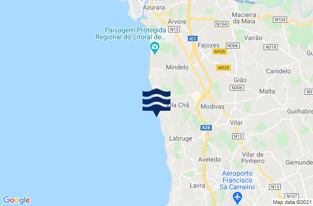 Mappa delle maree di Praia de Vila Chã, Portugal