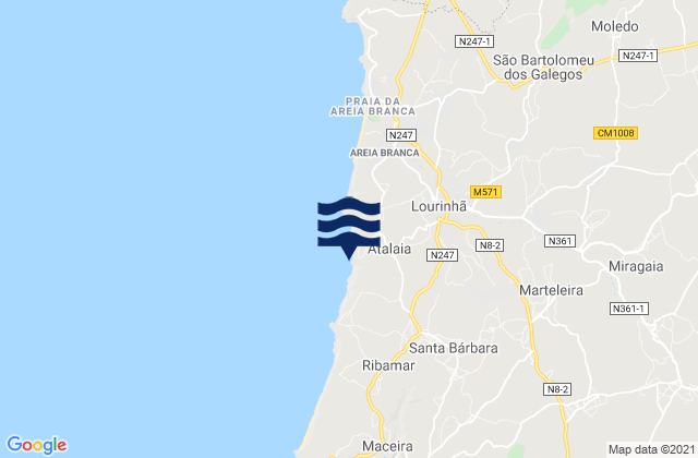 Mappa delle maree di Praia do Porto das Barcas, Portugal
