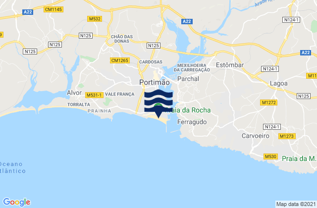 Mappa delle maree di Praia do Rock, Portugal