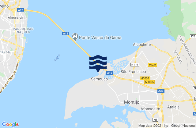 Mappa delle maree di Praia do Samouco, Portugal