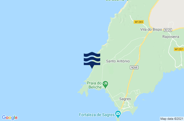 Mappa delle maree di Praia do Telheiro, Portugal
