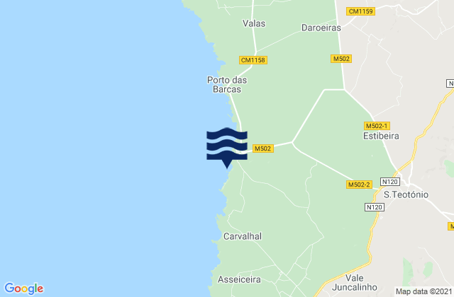 Mappa delle maree di Praia dos Alteirinhos, Portugal