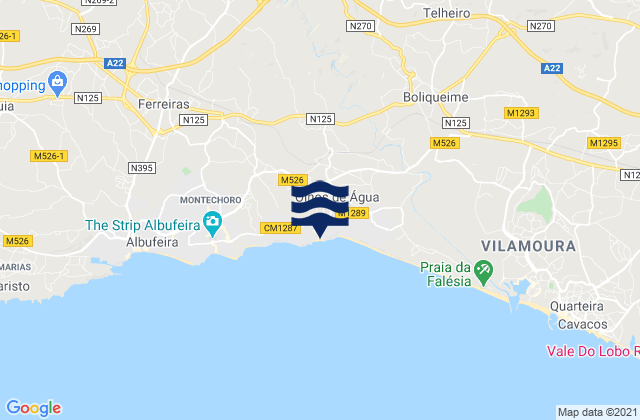 Mappa delle maree di Praia dos Olhos de Água, Portugal