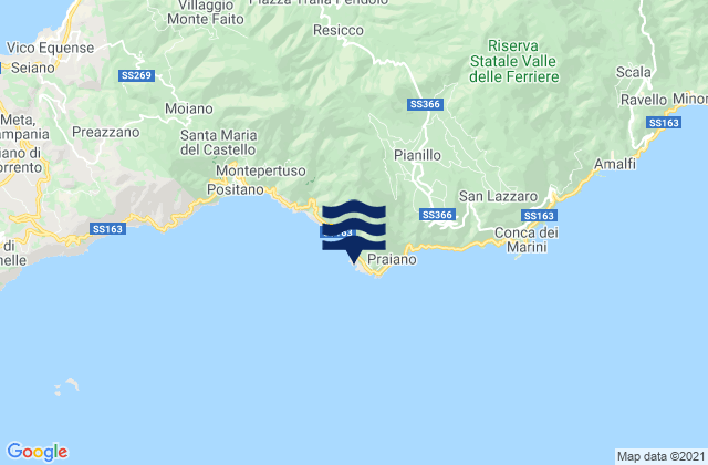 Mappa delle maree di Praiano, Italy