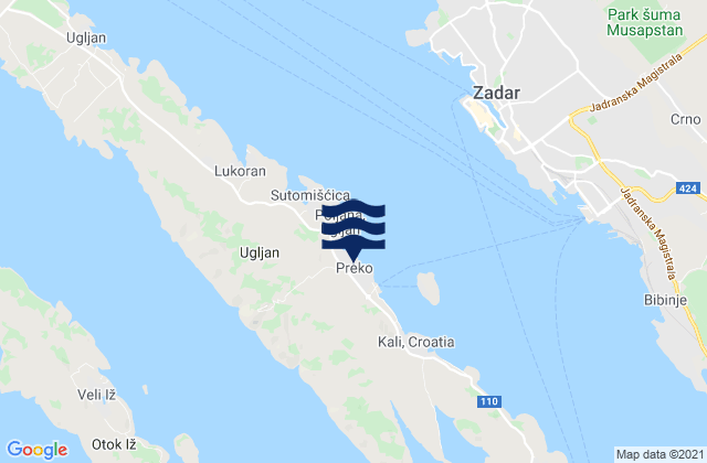 Mappa delle maree di Preko, Croatia