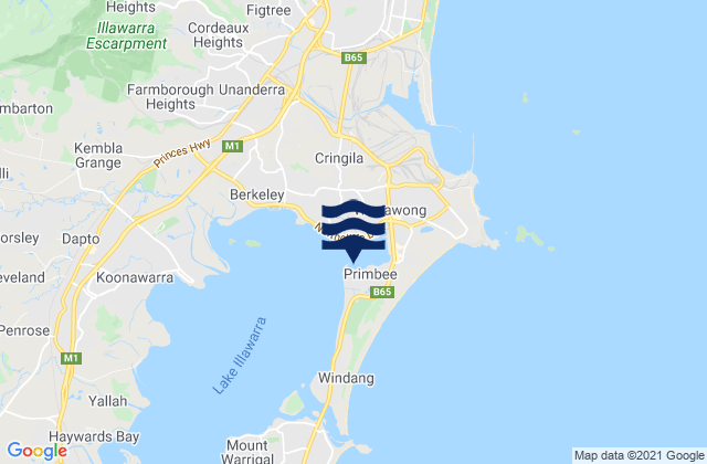 Mappa delle maree di Primbee Bay, Australia