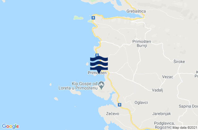 Mappa delle maree di Primošten, Croatia