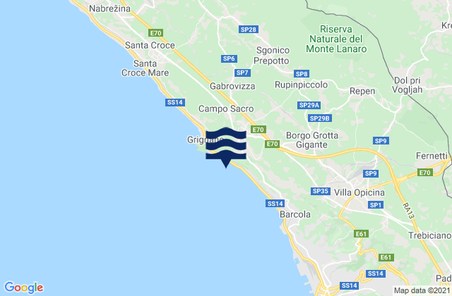 Mappa delle maree di Prosecco-Contovello, Italy