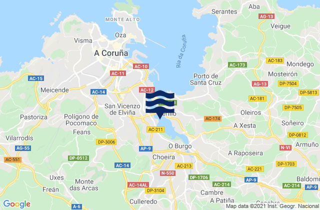 Mappa delle maree di Provincia da Coruña, Spain