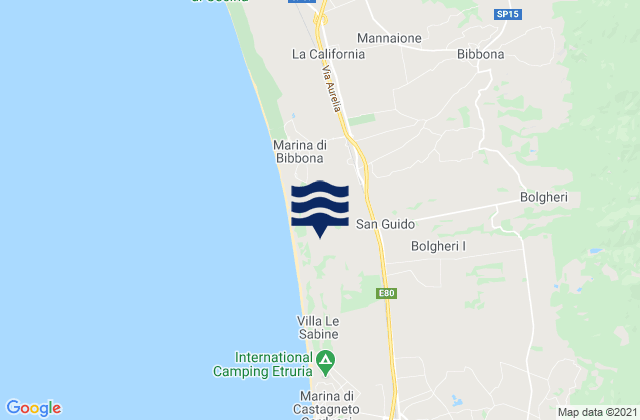 Mappa delle maree di Provincia di Livorno, Italy