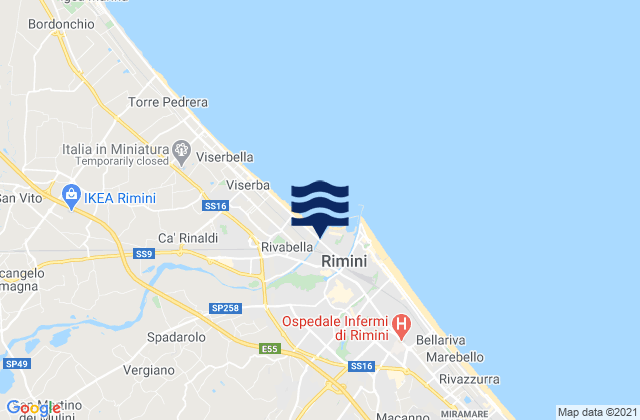 Mappa delle maree di Provincia di Rimini, Italy